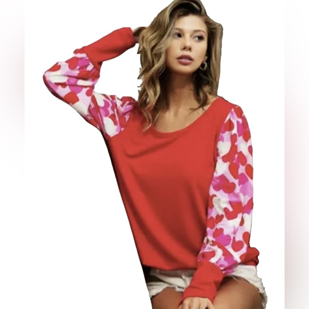 Bibi Love is in the Air Puff Long Sleeve Heart Valentine Top